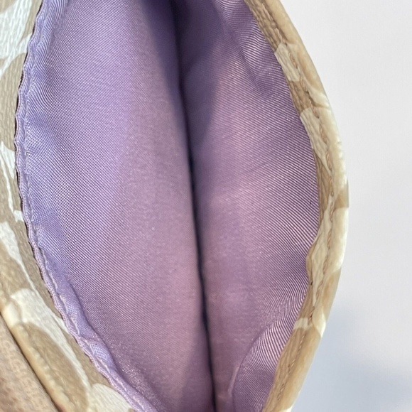 Coach Signature Logo Stripe Coin Purse Pouch Key Chain Change Gold Tan Wallet - - Picture 12 of 14